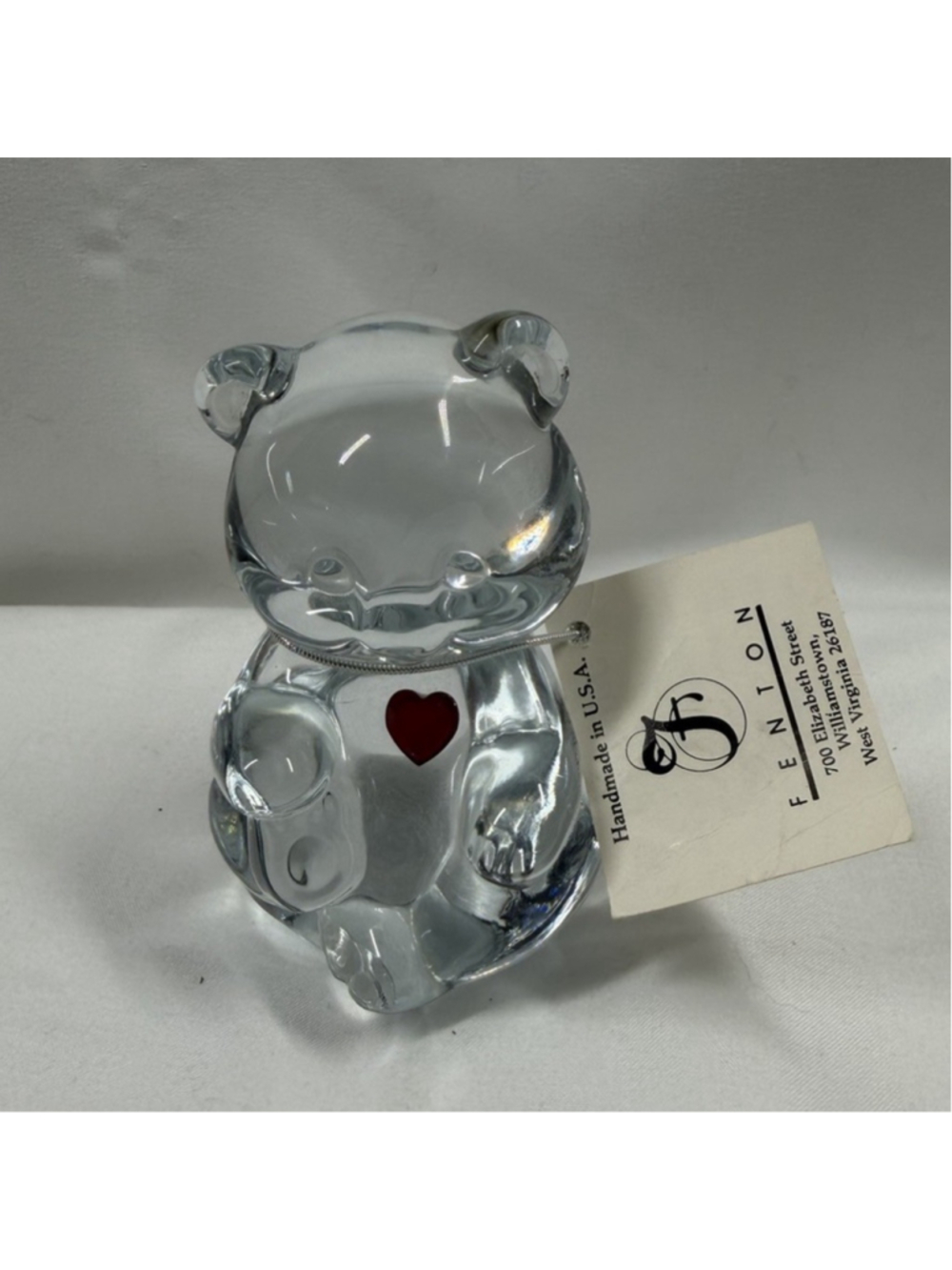 Fenton Glass January Bear with Heart Paper Weight Garnet Made in USA